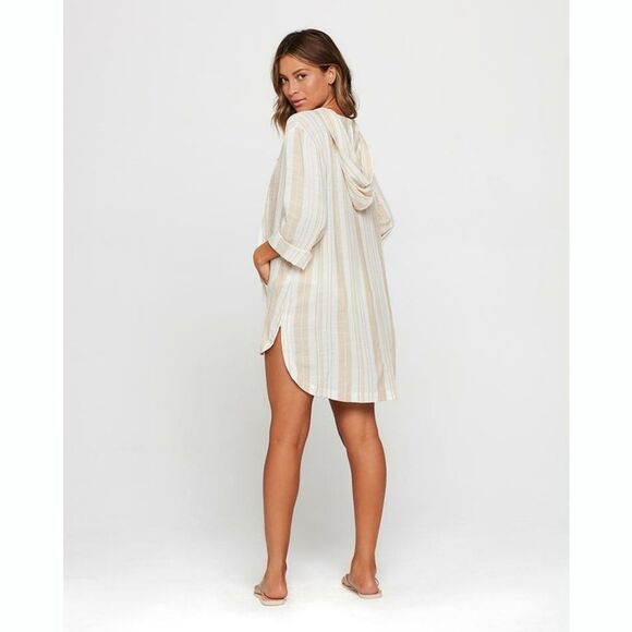 New! LSPACE Striped Front Lace-Up Hooded Coverup Tunic Top Pockets NWT - Picture 5 of 9